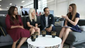 Puppet HQ the advantages of diversity for tech Sanjay Mirchandani, CEO for Puppet, Marianne Calder, VP & MD for Puppet EMEA and Dayo Akinrinade, partnerships lead and cofounder YSYS code inclusion devops video